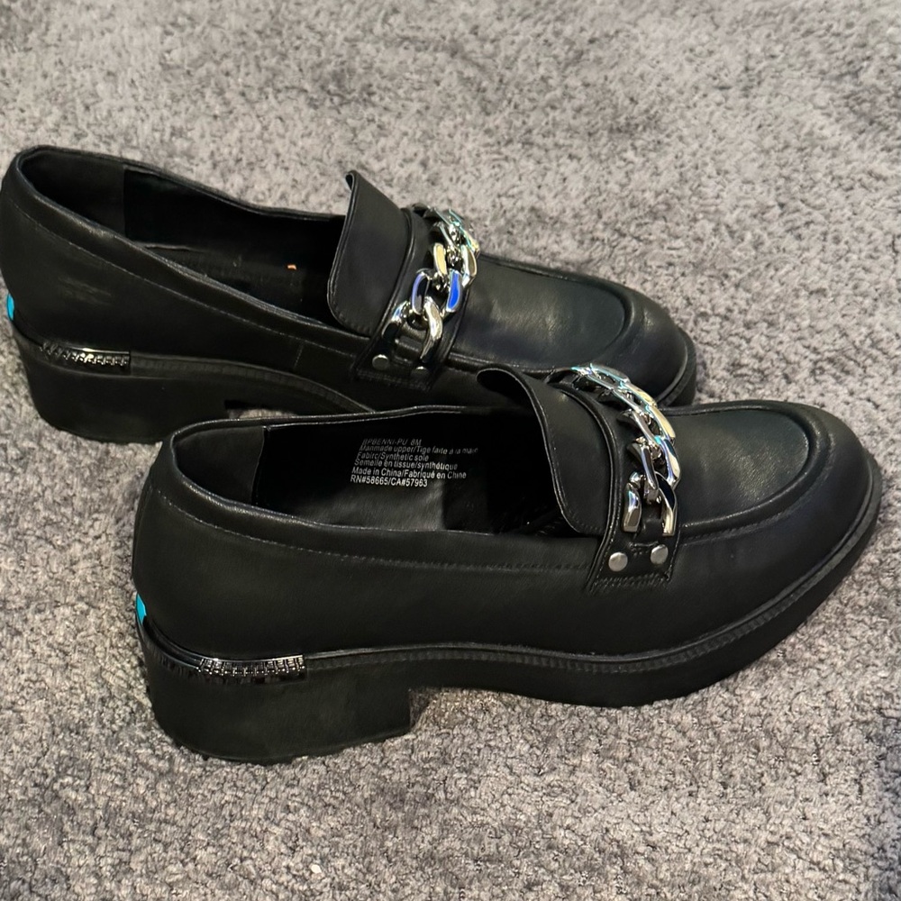 BP Black Loafers with Silver Chain Detail